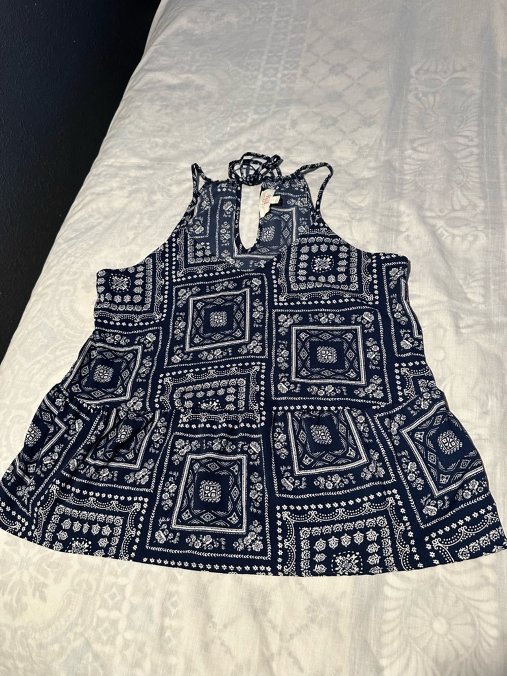 Hippie Rose Navy and White Bandana Print Halter top
